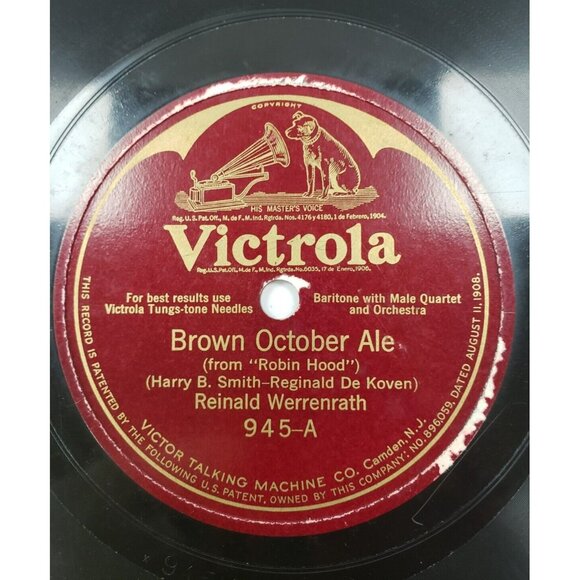 Record 78 RPM Vinyl Record- Reinald Werrenrath- Brown October Ale/ Stein Song - Picture 2 of 4